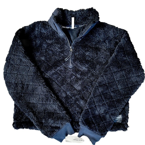 Calvin Klein Performance Black‎ Cropped Sherpa Sweater Women’s Large NEW NWT - Picture 1 of 6
